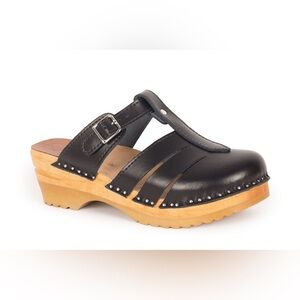 Troentorp Mary Jane Bastad Slip-on Black Leather Clogs